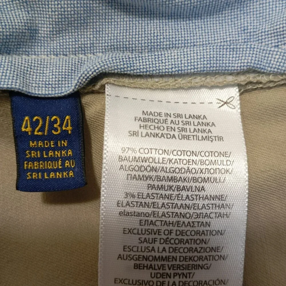 Ralph Lauren Chino Pants Polo Beige Mens 42x34 Cotton Blend Zip Fly Classic Fit - Picture 2 of 11